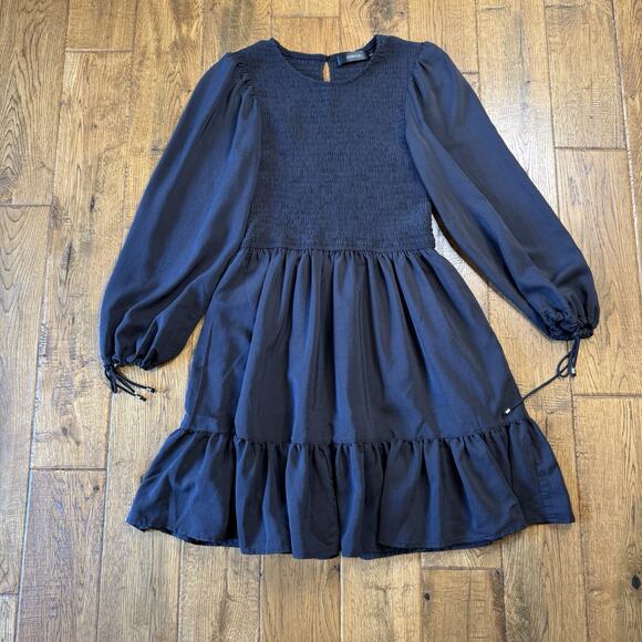 Zesica Dresses & Skirts - ZESICA Womens Tie Bubble Long Sleeve Smocked Tiered Dress Sz Small Black